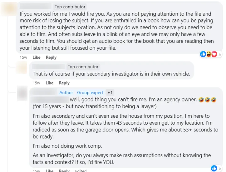A long comment thread where an investigator explains their reasoning in detail to another member